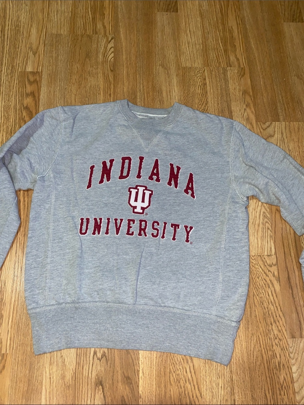 League Gray Crewneck Sweatshirt with Red Indiana University Logo